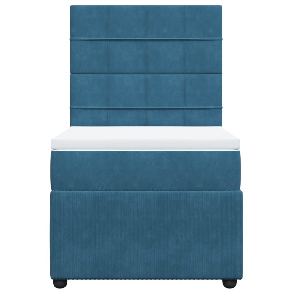 Cama box spring con colchón terciopelo azul oscuro 90x200