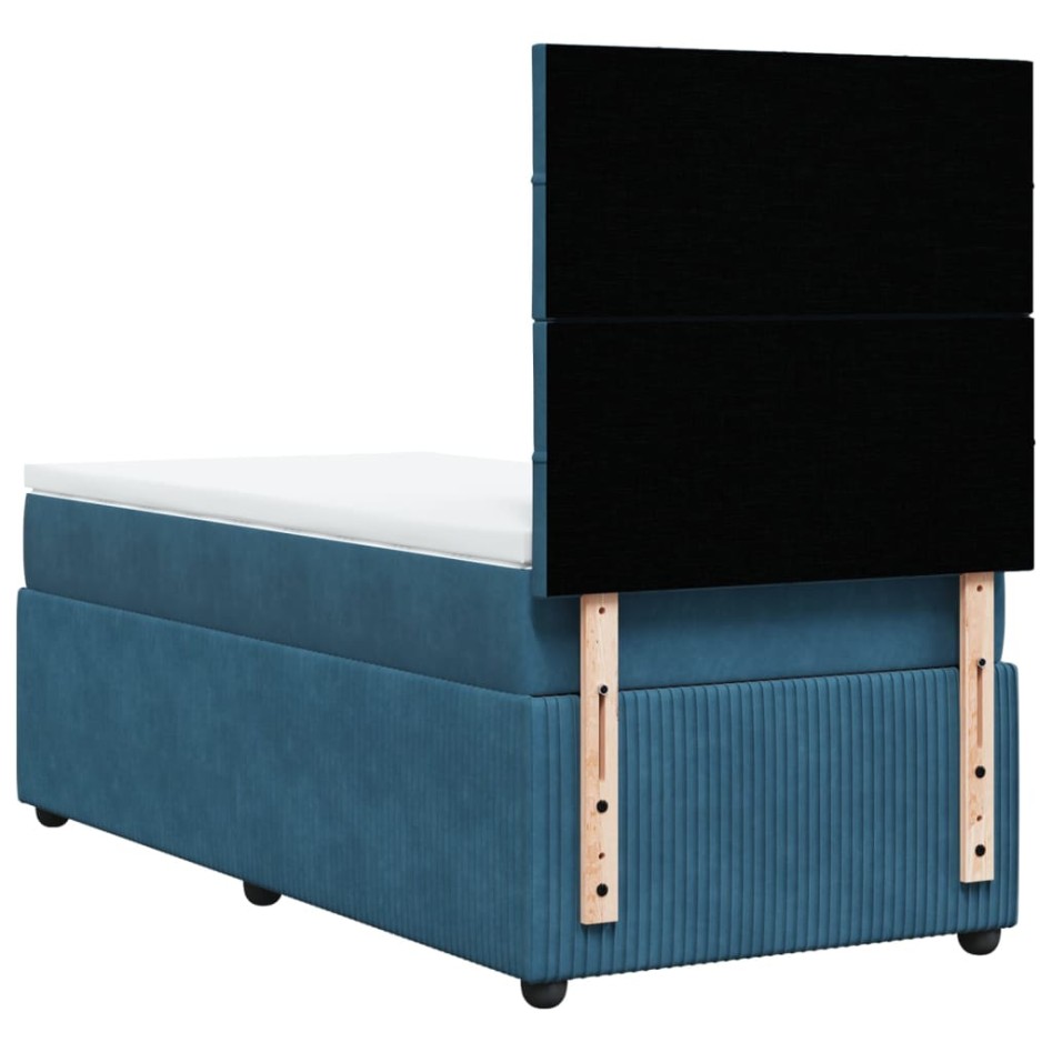 Cama box spring con colchón terciopelo azul oscuro 90x200
