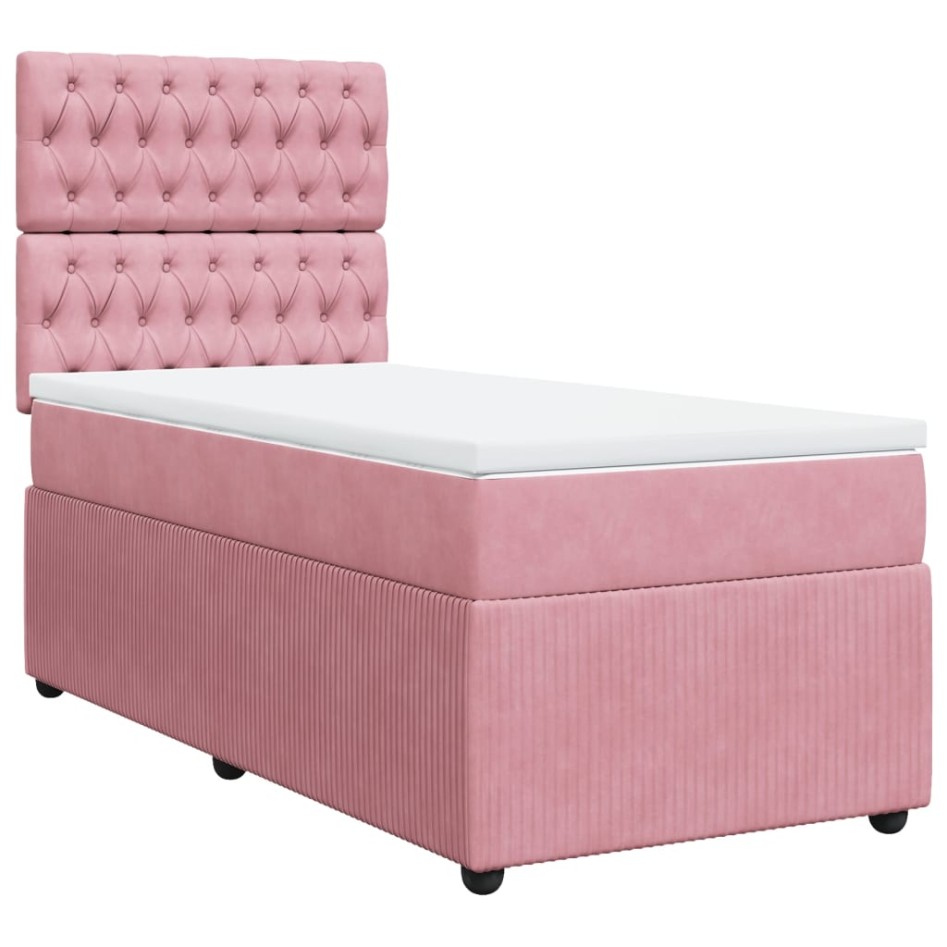 Cama box spring con colchón terciopelo rosa 90x200