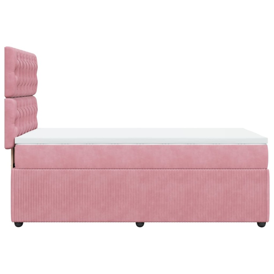 Cama box spring con colchón terciopelo rosa 90x200