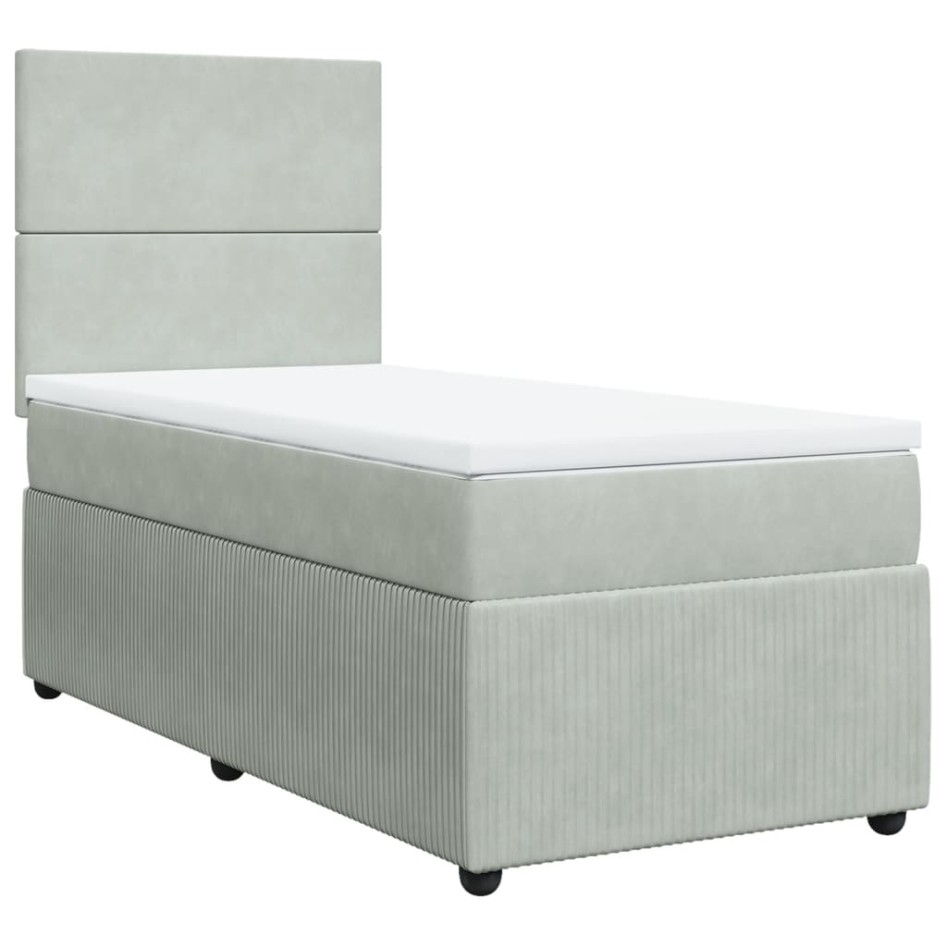 Cama box spring con colchón terciopelo gris claro 100x200