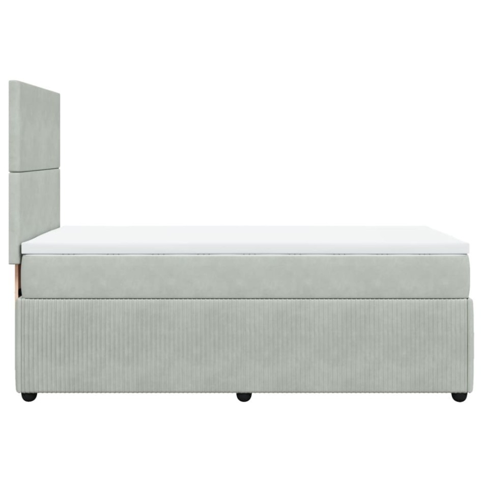 Cama box spring con colchón terciopelo gris claro 100x200