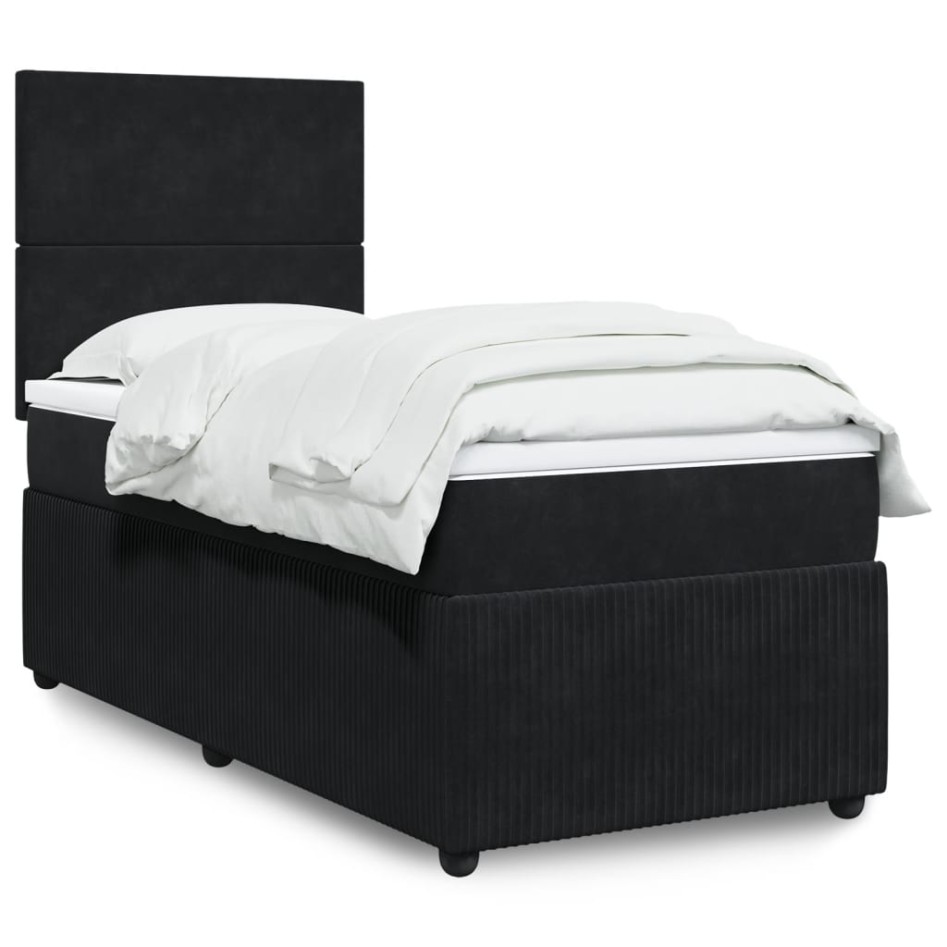 Cama box spring con colchón terciopelo negro 80x200