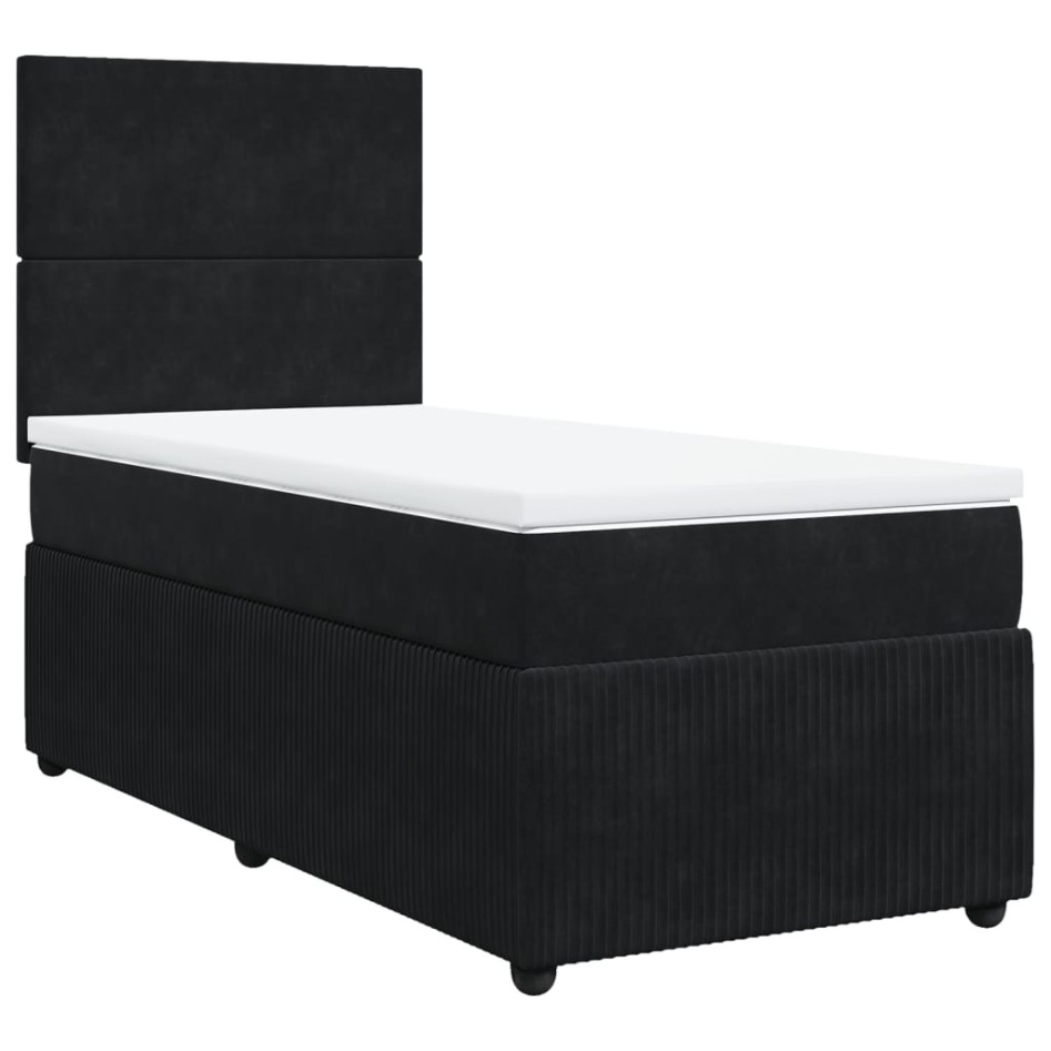 Cama box spring con colchón terciopelo negro 80x200