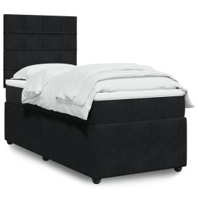 Cama box spring con colchón cuero sintético negro 90x190