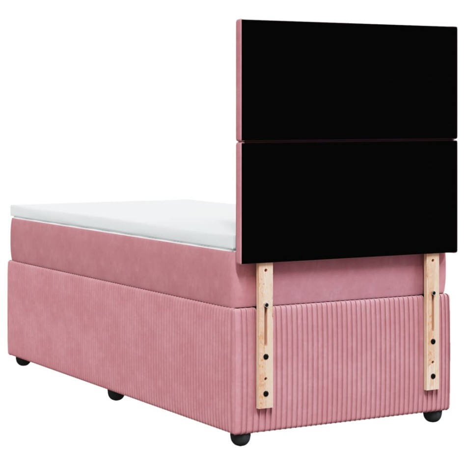 Cama box spring con colchón terciopelo rosa 90x200