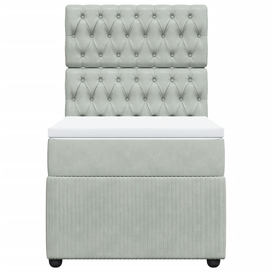 Cama box spring con colchón terciopelo gris claro 100x200