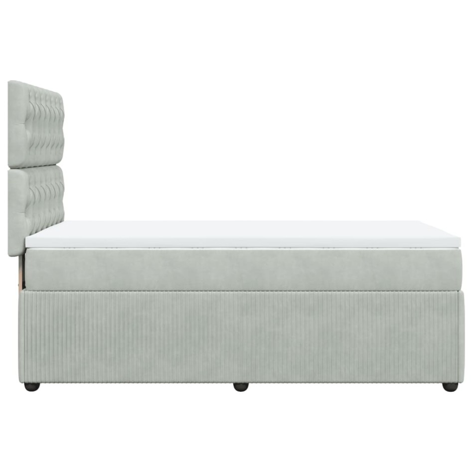Cama box spring con colchón terciopelo gris claro 100x200
