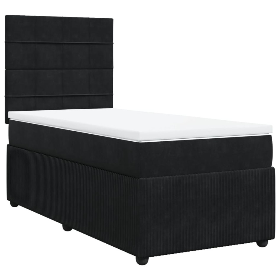 Cama box spring con colchón terciopelo negro 90x200