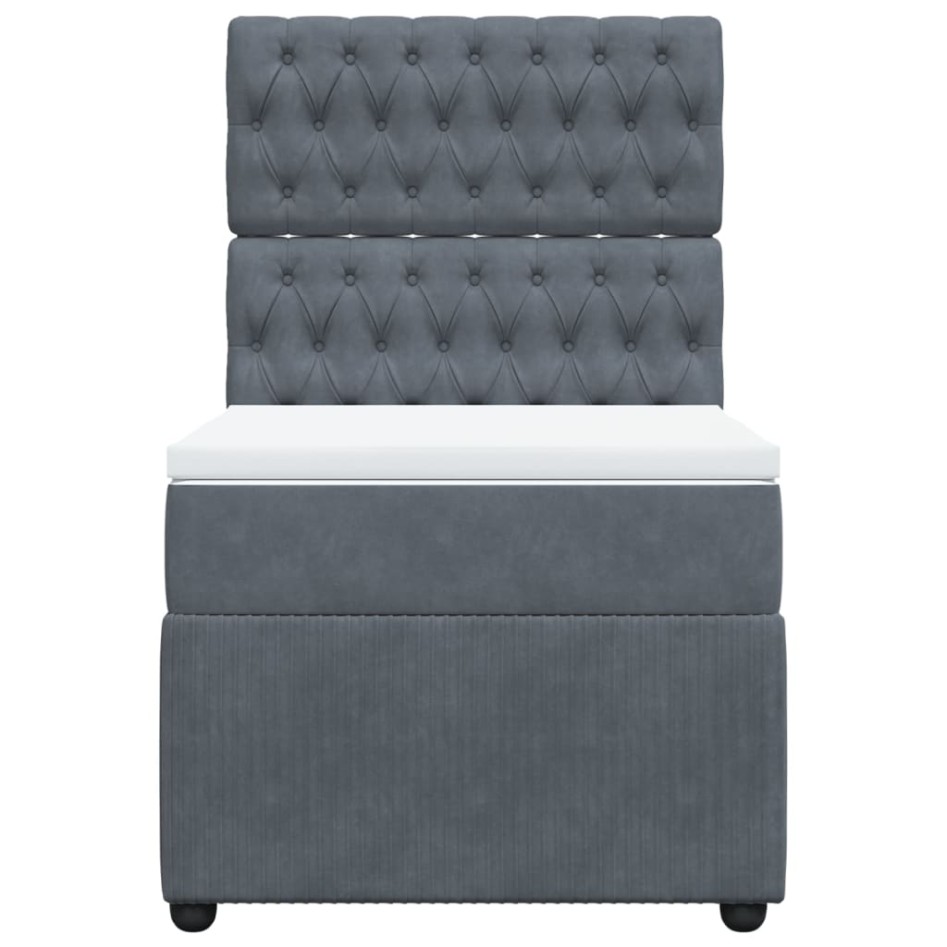 Cama box spring con colchón terciopelo gris oscuro 90x190