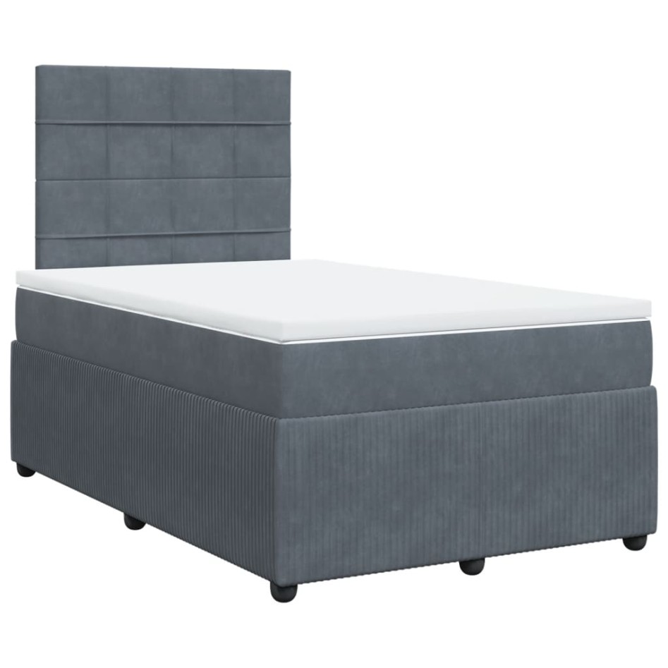Cama box spring con colchón terciopelo gris oscuro 120x200