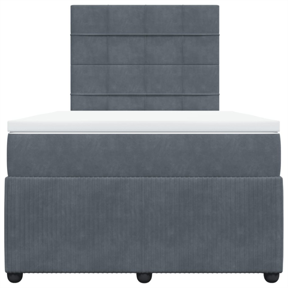Cama box spring con colchón terciopelo gris oscuro 120x200