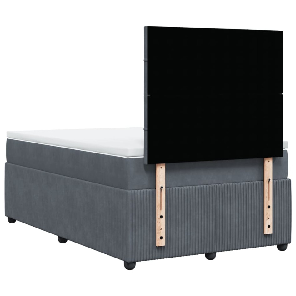 Cama box spring con colchón terciopelo gris oscuro 120x200