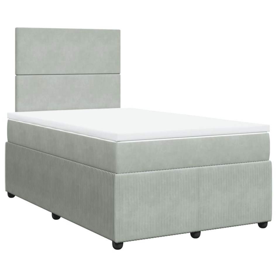 Cama box spring con colchón terciopelo gris claro 120x190
