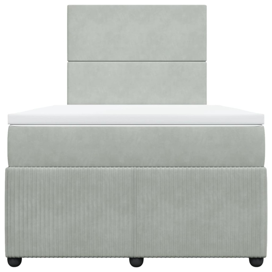 Cama box spring con colchón terciopelo gris claro 120x190