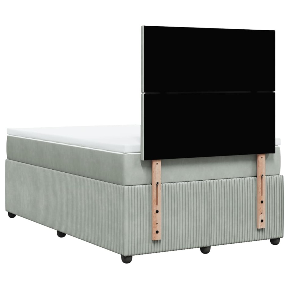 Cama box spring con colchón terciopelo gris claro 120x190