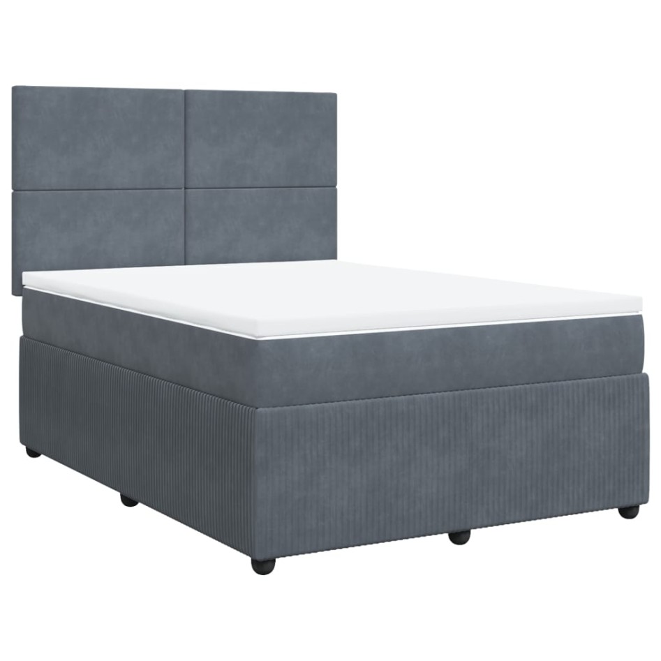 Cama box spring con colchón terciopelo gris oscuro 140x200