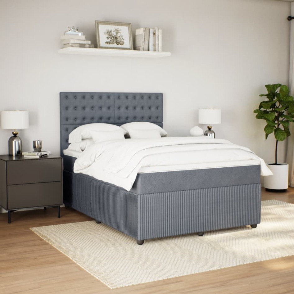 Cama box spring con colchón terciopelo gris oscuro 140x190