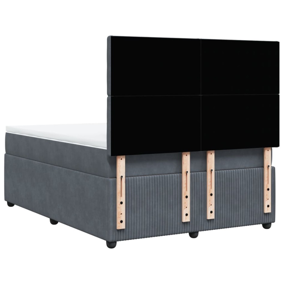 Cama box spring con colchón terciopelo gris oscuro 140x190
