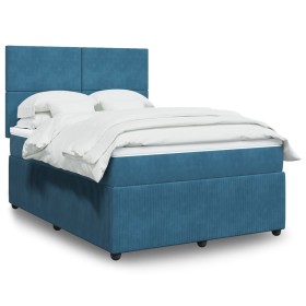 Cama box spring con colchón terciopelo azul oscuro 140x190