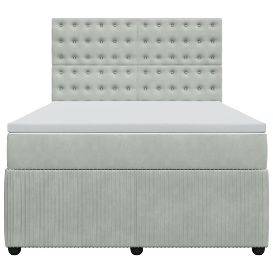 Cama box spring con colchón terciopelo gris claro 140x200