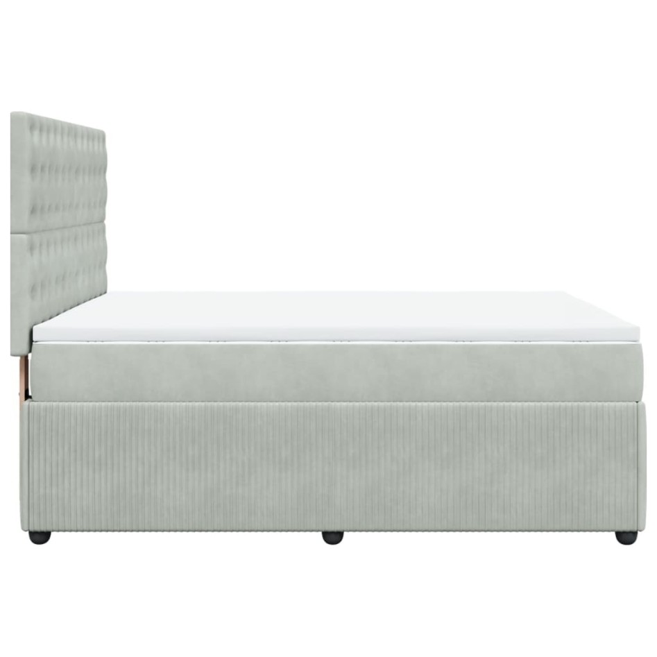 Cama box spring con colchón terciopelo gris claro 140x200
