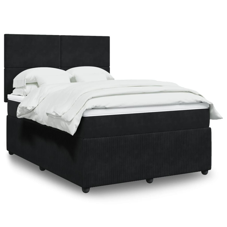 Cama box spring con colchón terciopelo negro 140x190