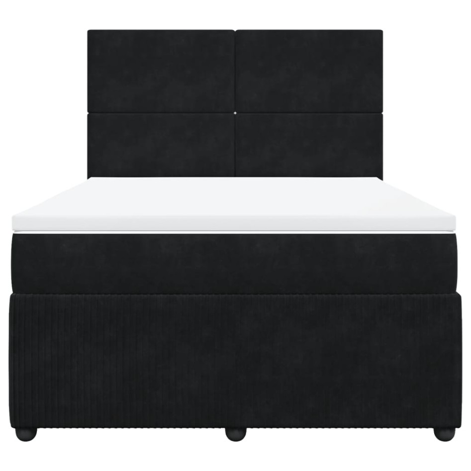 Cama box spring con colchón terciopelo negro 140x190