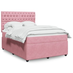 Cama box spring con colchón terciopelo rosa 140x190