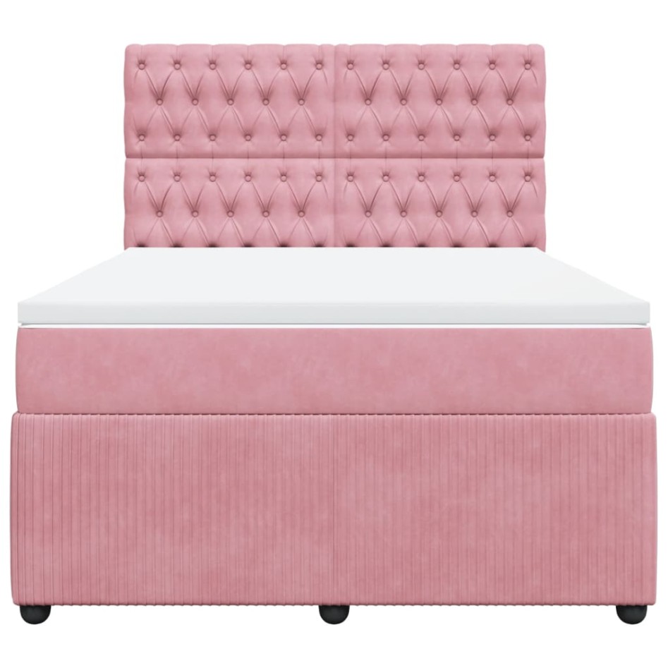 Cama box spring con colchón terciopelo rosa 140x190
