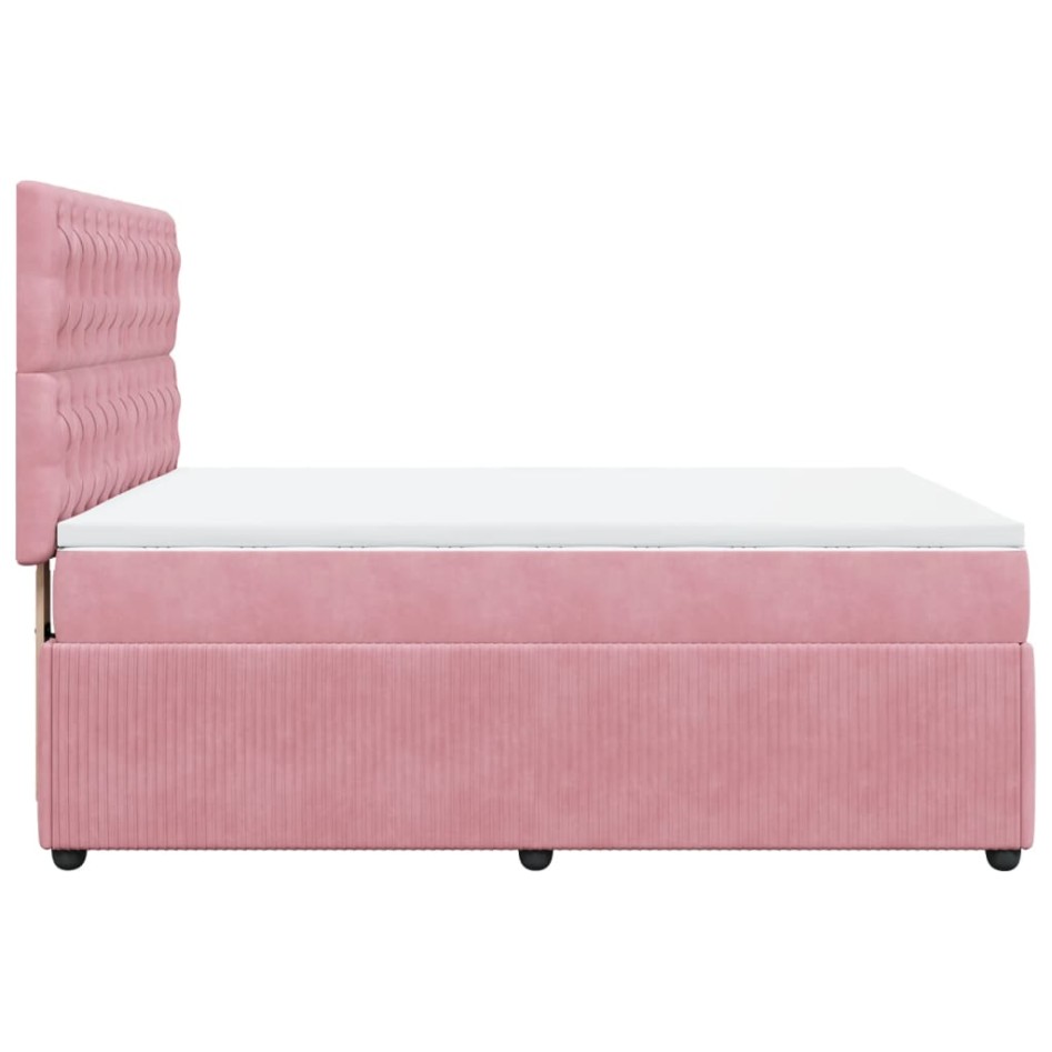 Cama box spring con colchón terciopelo rosa 140x190