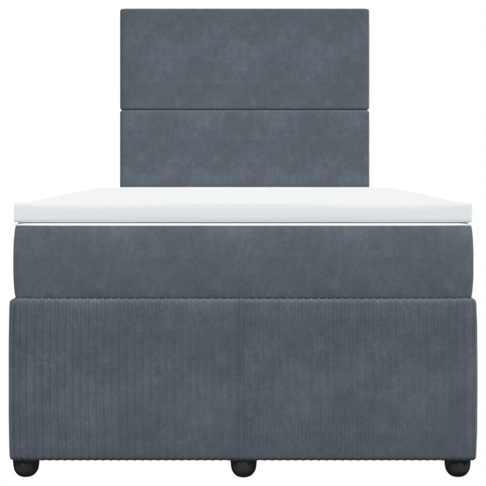 Cama box spring con colchón terciopelo gris oscuro 120x200