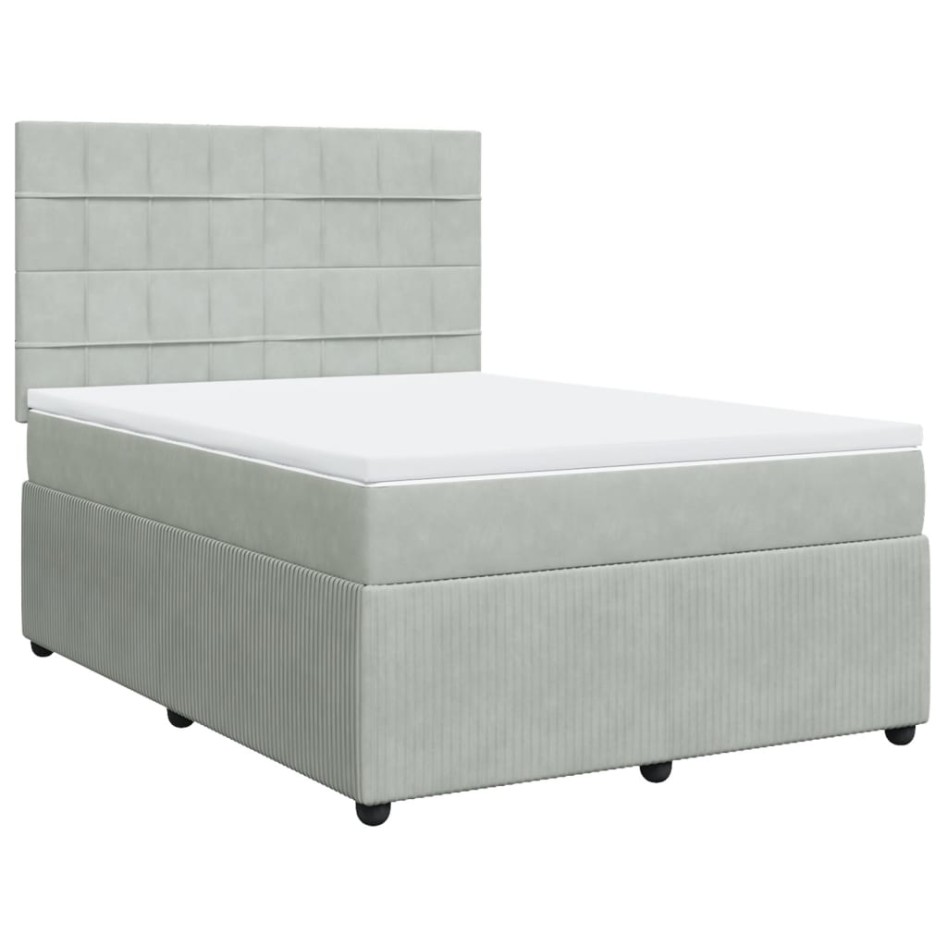 Cama box spring con colchón terciopelo gris claro 140x200
