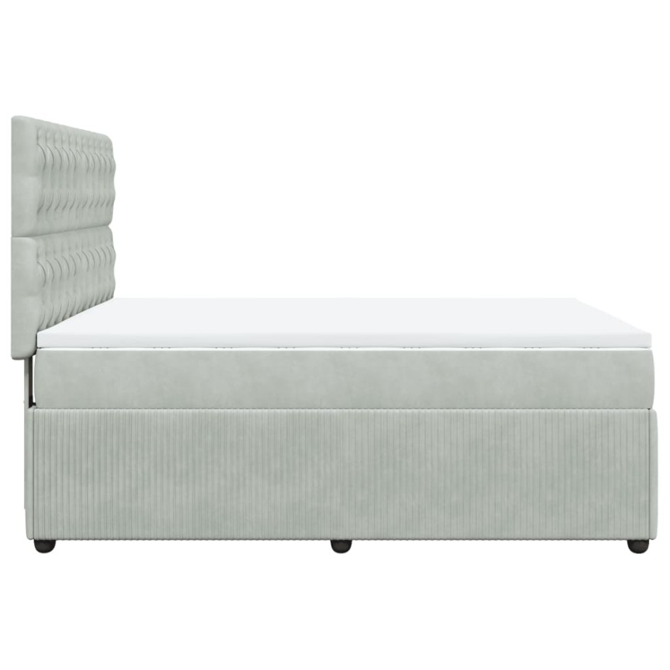 Cama box spring con colchón terciopelo gris claro 140x200