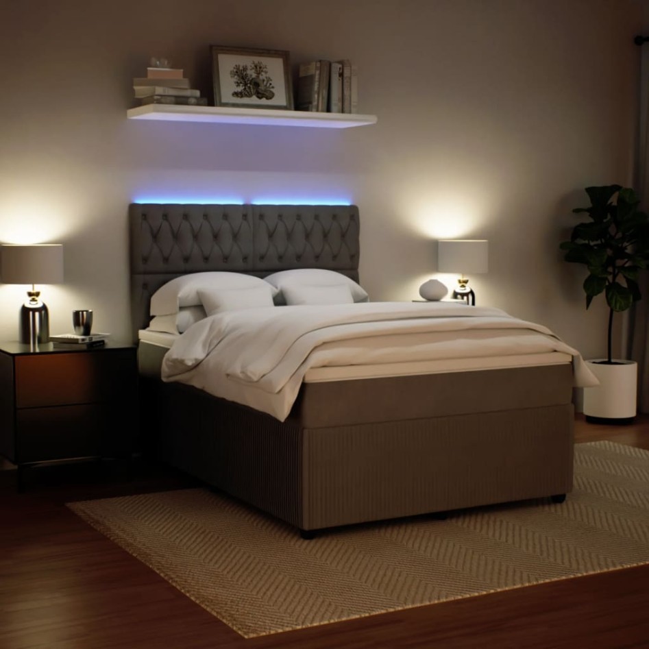 Cama box spring con colchón terciopelo gris claro 140x190