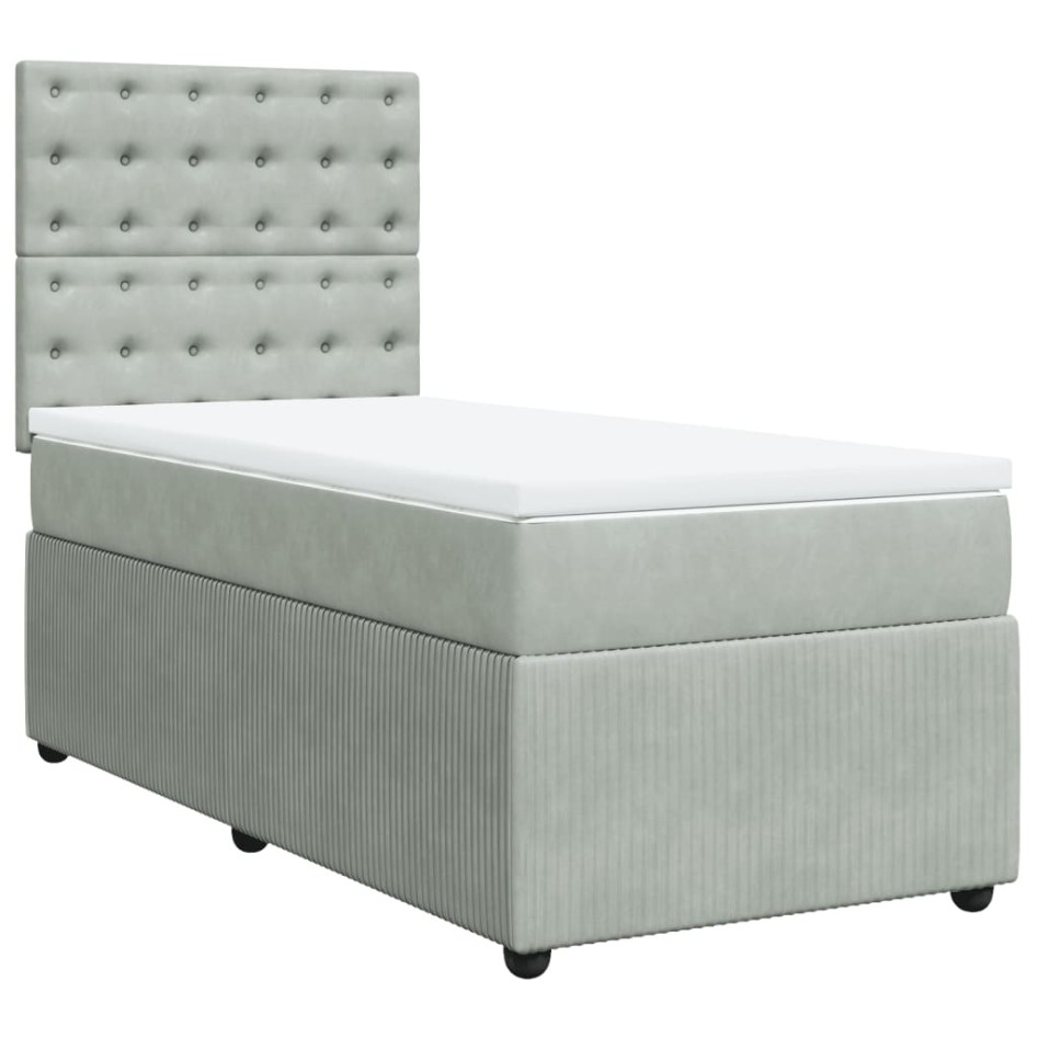 Cama box spring con colchón terciopelo gris claro 90x190