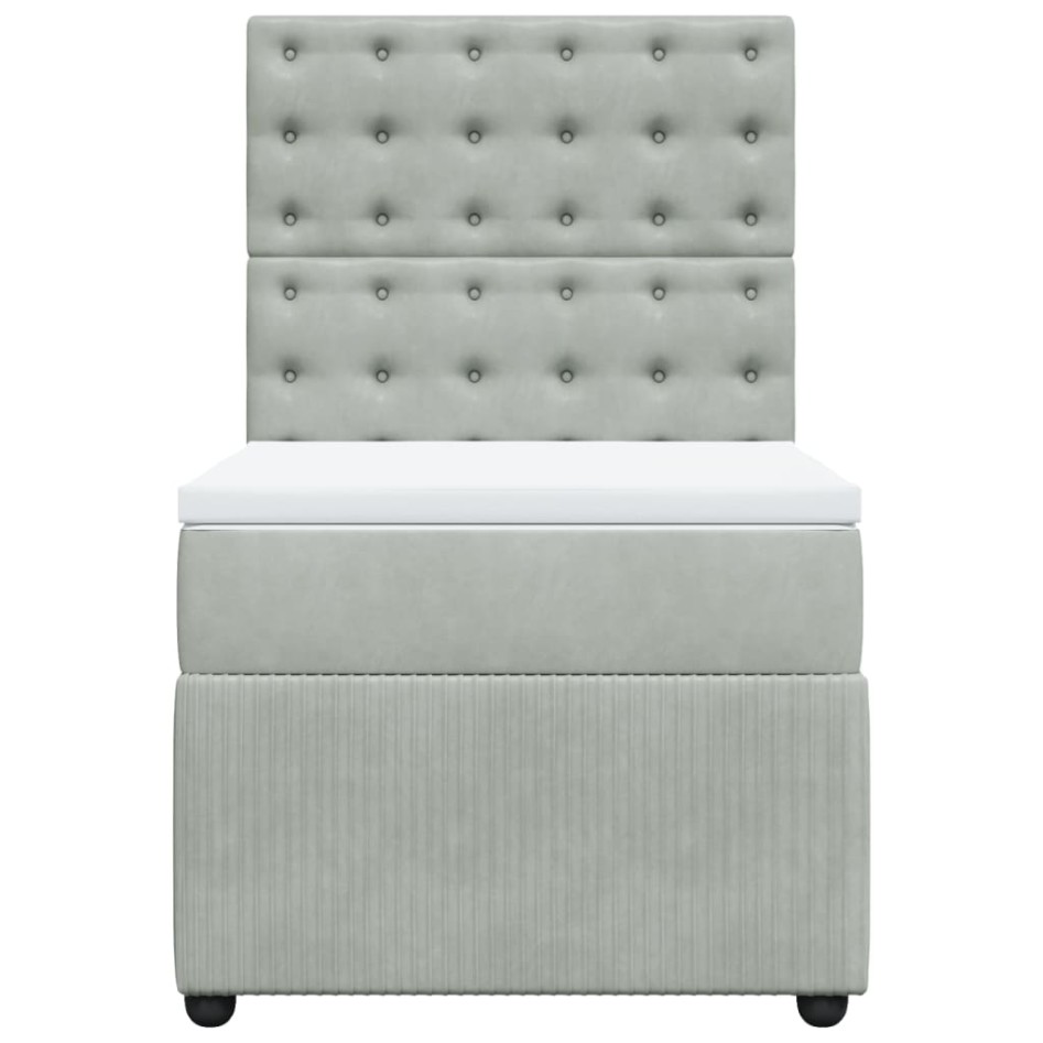 Cama box spring con colchón terciopelo gris claro 90x190