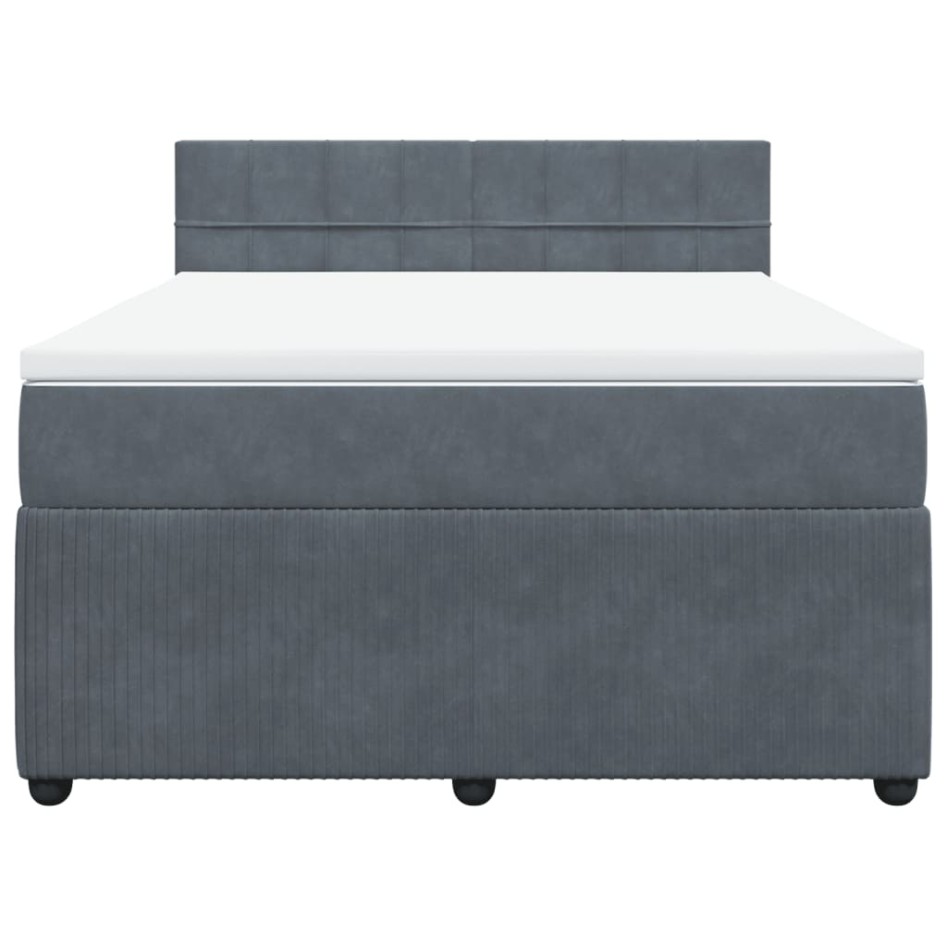 Cama box spring con colchón terciopelo gris oscuro 140x200