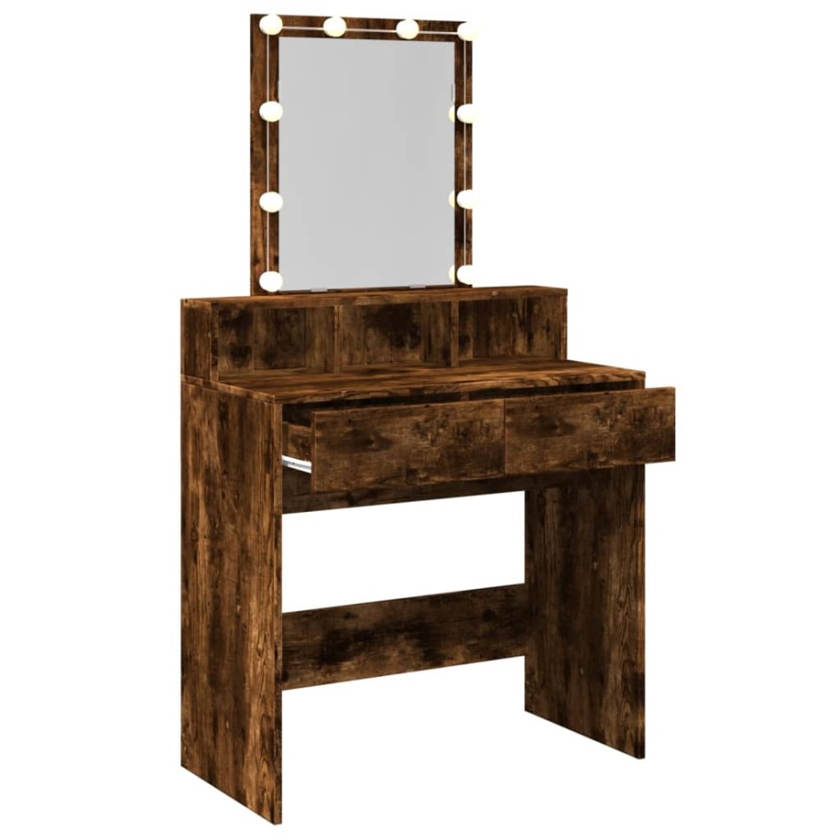 Tocador con luces LED color roble ahumado 80x41x144,5