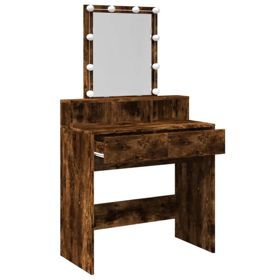 Tocador con luces LED color roble ahumado 80x41x144,5