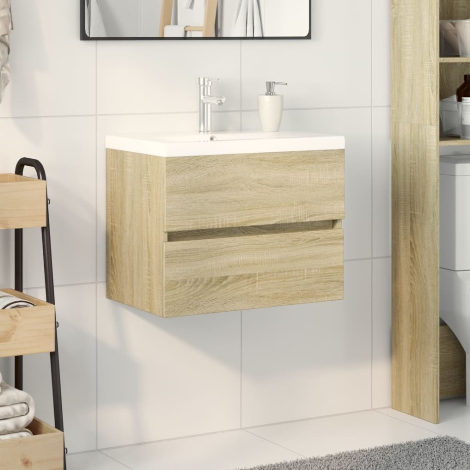 Set de mueble de baño 2 piezas cerámica y madera de