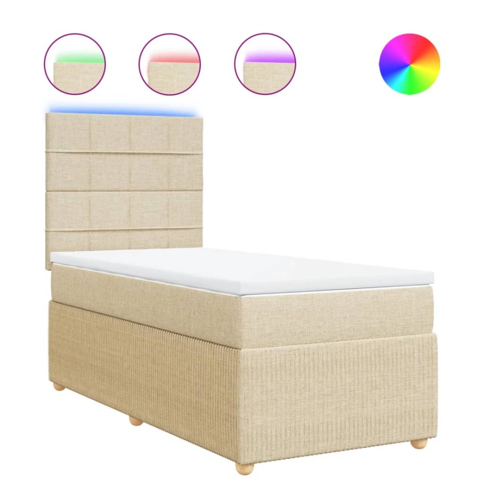 Cama box spring con colchón tela color crema 90x190
