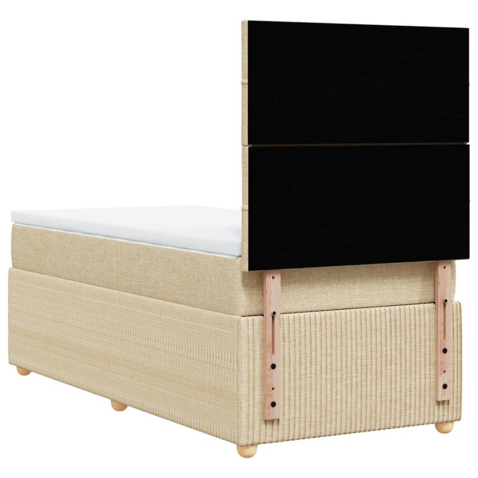 Cama box spring con colchón tela color crema 90x190