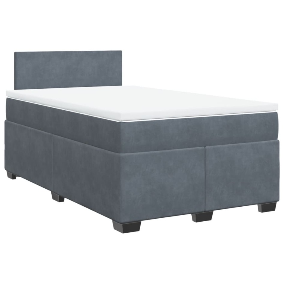 Cama box spring con colchón terciopelo gris oscuro 120x190