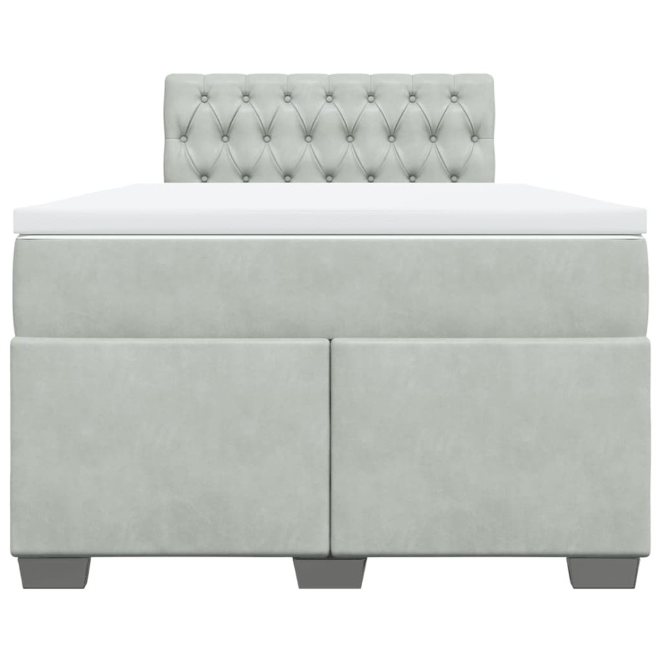 Cama box spring con colchón terciopelo gris claro 120x190