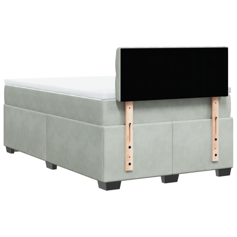 Cama box spring con colchón terciopelo gris claro 120x190