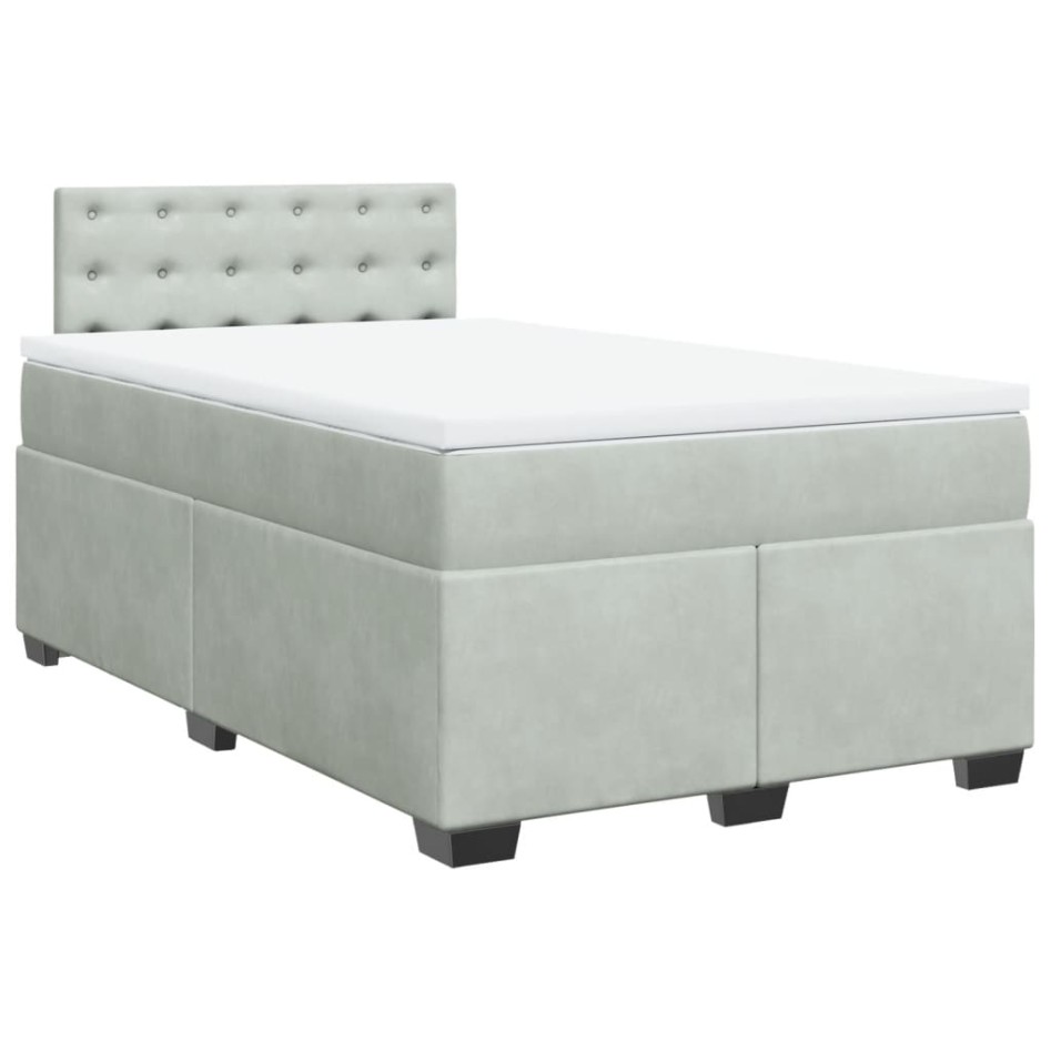 Cama box spring con colchón terciopelo gris claro 120x190