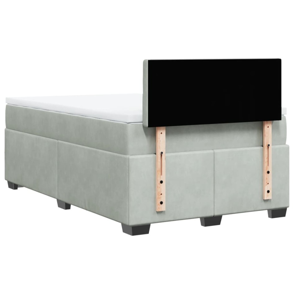 Cama box spring con colchón terciopelo gris claro 120x190