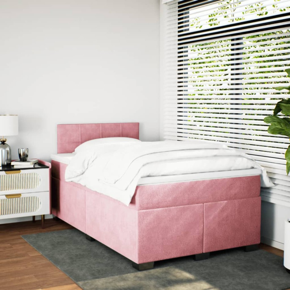 Cama box spring con colchón terciopelo rosa 120x200