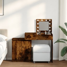 Tocador con luces LED roble ahumado 115x37x110,5